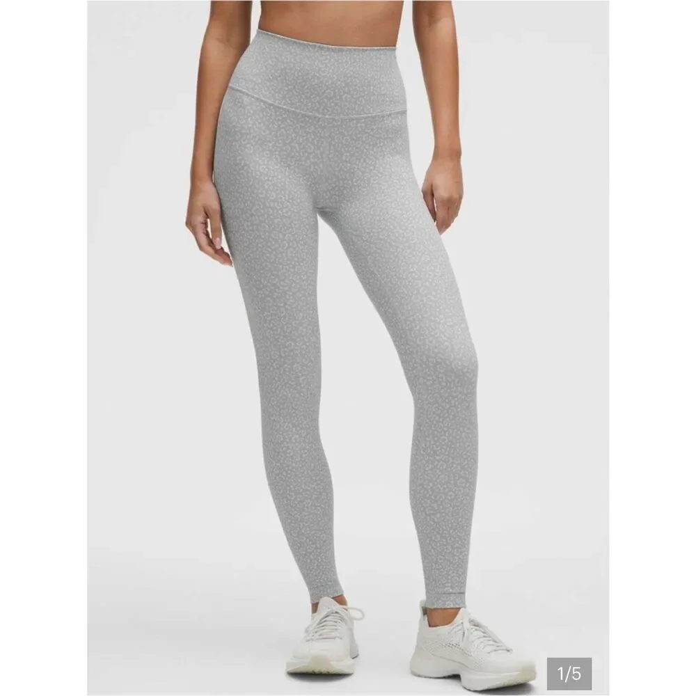 Lululemon Wunder Train Hi Rise Tight Leopard Daisy Starlight Gray Womens 10